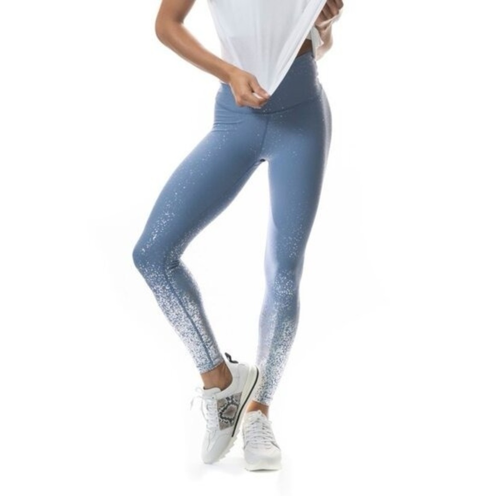 Beyond Yoga Alloy Ombre Midi Shimmering Serene Blue Sparkle Leggings